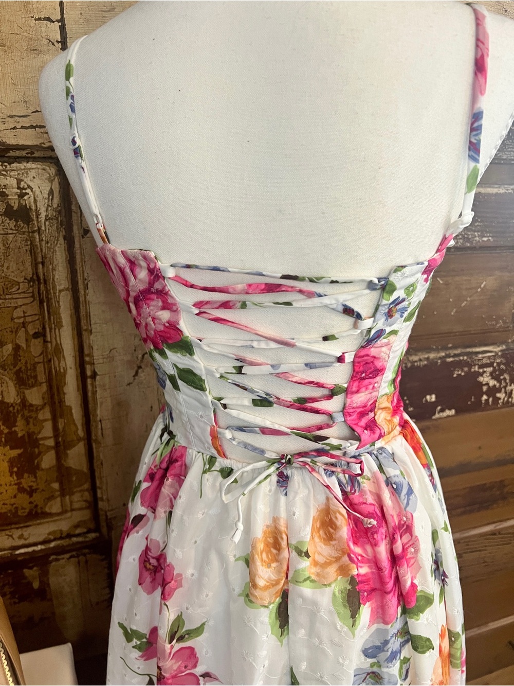 NWT Floral Corset Midi Dress | Lace-Up Back | Cottagecore Garden Party | Size XS - Picture 4 of 5